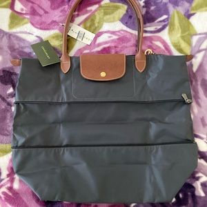 Longchamp le pliage expandable shoulder tote gunmetal
